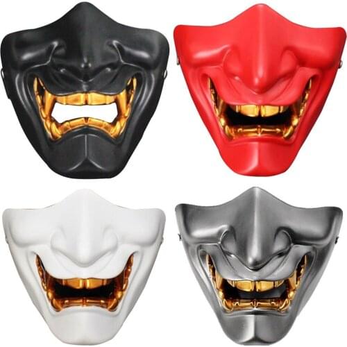 New Kосплей Mask Game Half Face Airsoft Oni Mask Halloween маска самур Cosplay Evil Demon Kabuki Samurai Hannya Prajna Resin