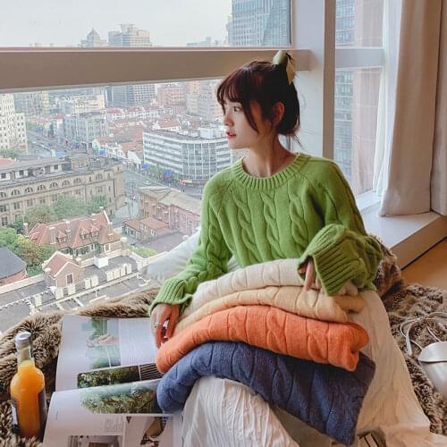 2020 New Autumn Winter Women Warm O-neck Knit Sweaters Pullovers Female Korean Casual Solid Loose Jumpers Lazy Wind Clothing Z01