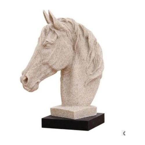 Office sample room porch resin white sandstone head household handicraft Animal horse Sculpture statue carving Home Decoration