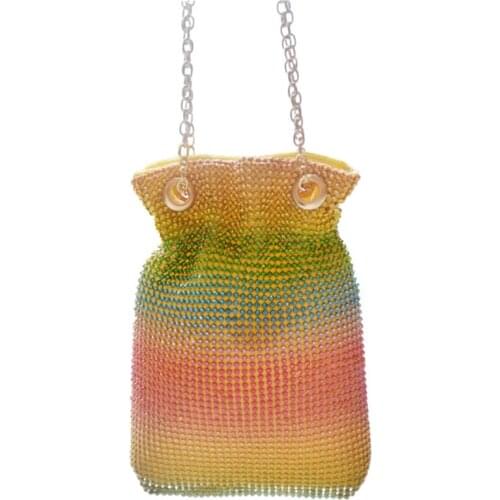 Rainbow Women Mini Chain Shoulder Purses Handbags Clutch Evening Bags Rhinestone Party Crossbody Bag