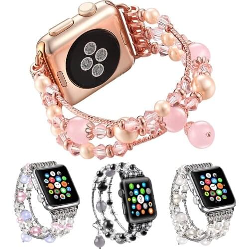 Bracelet Strap for Apple Watch 6 SE 5 4 3 Band 38mm 42mm 40mm 44mm Women Handmade Pearl Link Watchbands for iwatch Accessories