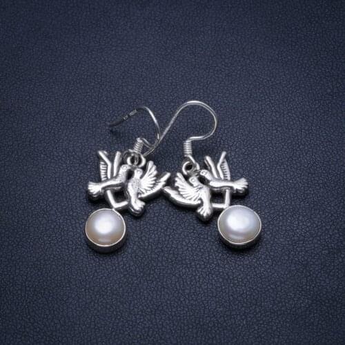 Natural River Pearl Pigeon Handmade Vintage 925 Sterling Silver Earrings 1 1/4" T4740