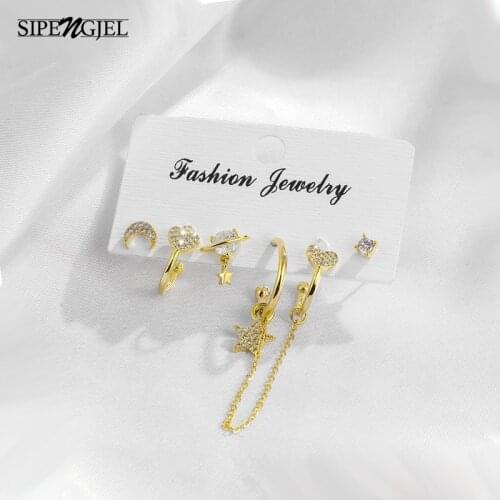 Fashion Micro Cz Crystal Cute Moon And Star Set Hoop Earrings 6 pcs sets Earings For Women Jewelery Accessories 2020 trend