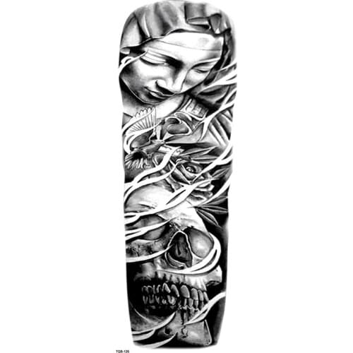 Merciful Virgin Full Arm Waterproof Temporary Tattoos Men Skull Tattoo Arm Sleeves Temporary Tatoo Stickers Fake Tatoo Men
