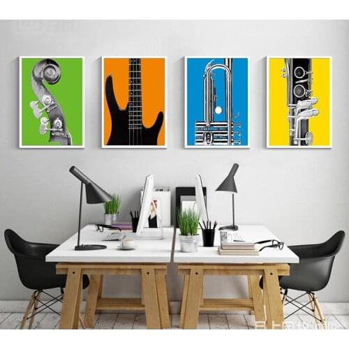 Modern Music Instrument Cool Guitar Canvas Painting Coffee Shop Bar Wall Decor Music Room Studio Wall Art Pictures