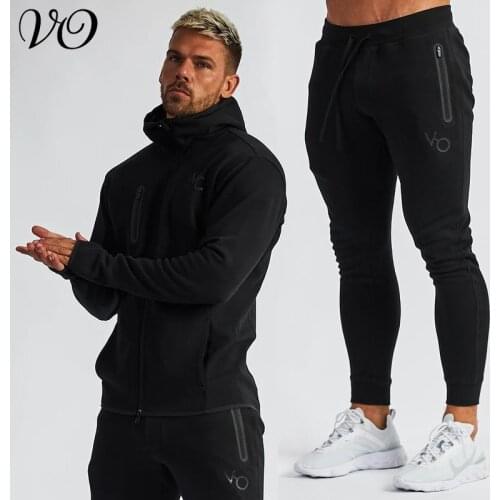 Spring and Autumn Streetwear Outdoor Mens Fitness Sports Suit Fashion Zipper Hooded Hoodie Casual Jacket Cotton Mens trousers