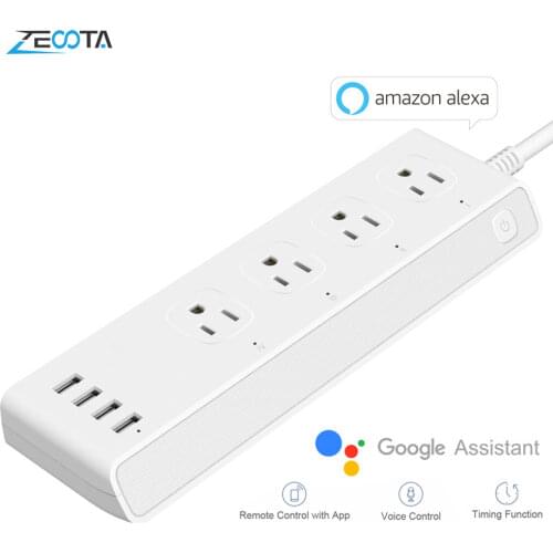 Wifi Smart Power Strip Surge Protector 4 way US Plug Outlets Socket with USB Extension Cord Remote Control by Alexa Google Home