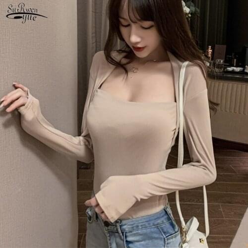 Spring Sexy Ladies Tops Mujer Square Collar Long Sleeve Shirt Blouses Women Casual Short Cotton Blouse Femme Blusas New 12338