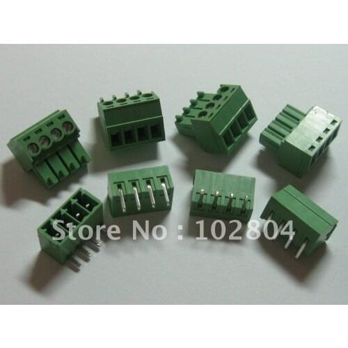 60 pcs Angle 4pin/way Pitch 3.81mm Screw Terminal Block Connector Green Color Pluggable Type with angle pin