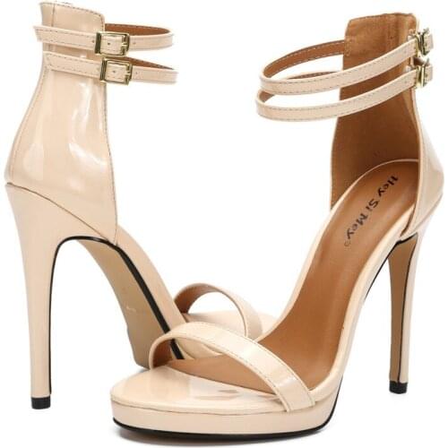 Womens Heeled Sandals Patent Leather Open Toed Buckle Strap 11.5CM Thin High Heels fashion Dress Party women shoes 2020 red