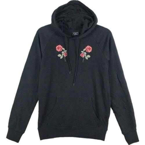 Womens Roses Embroidery Pullover Hoodie Sweatshirt (Thin Material)