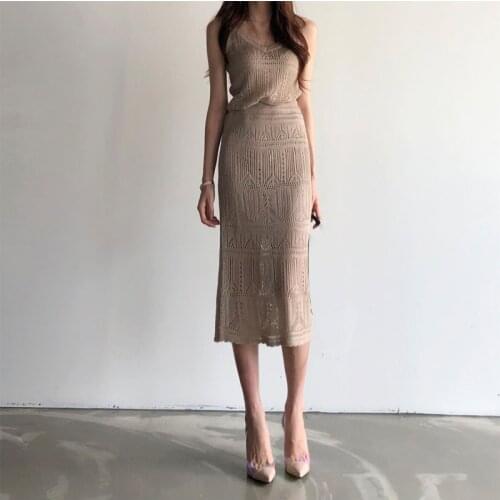 Knitted Sweater And Skirt Two Piece Set Women Summer Slim Crop Tops Women Sweater Skirts 2 Piece Sets Womens Outfits