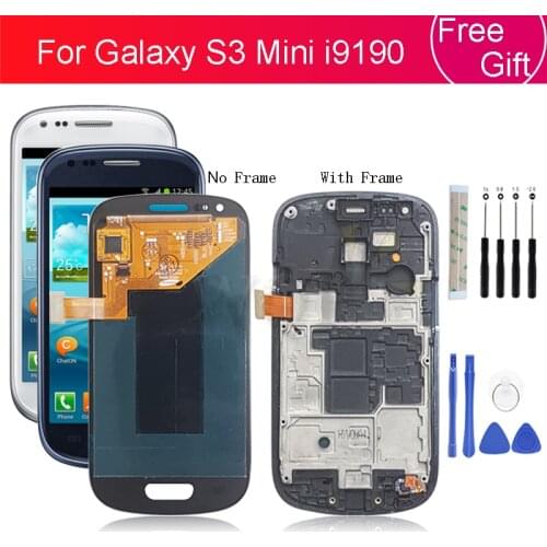Super AMOLED LCD for SAMSUNG Galaxy S3 Mini SIII LCD Display Touch Screen Digitizer i8190 GT-i8190 i8195 i8200 With Frame+Tools