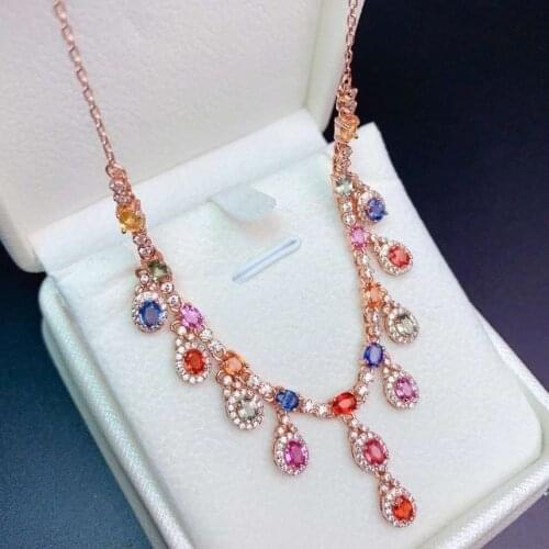 100% New Luxury Natural and Real Sapphire Necklace Pendant Free shipping 925 Sterling Silver Jewellery