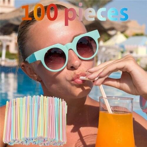 100Pack Plastic Drinking Straws 8 Inches Long Multi-colored Striped Bedable Rainbow Drinking Straws Bendy Straw Bar Accessories