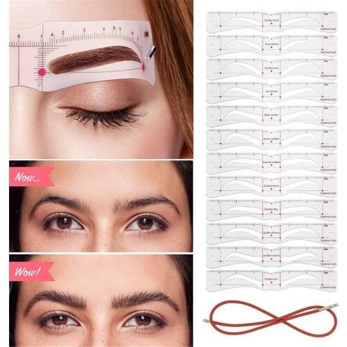 12Pcs/Set Pro Reusable Eyebrow Stencil Set Eye Brow Drawing Guide Styling Shaping Grooming Template Card Easy Makeup Beauty Kit