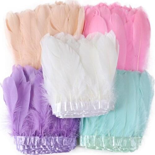 2 Meters/Lots Natural Goose Feathers Trims Goose Plumes Fringe Dyed Colored 15-20CM Wedding Clothing Christmas Decoration Plumes