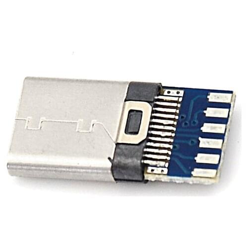2pcs USB 3.1 Type C Male DIY Solder Cable Plug Socket Attached PC Board SMT