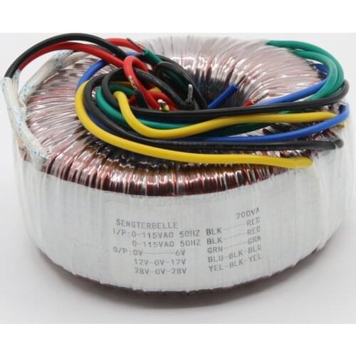 200W Pure Copper Toroidal Transformer 28V-0-28V 12V-0-12V+6V For Audio Power Amplifier PSU
