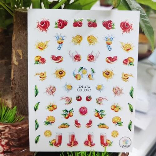3D Stickers for Nails Sweet Fruit Pomegranate Leaf Design Nails Art Decoration Manicure Sticker Sliders Nail Foil Accessories
