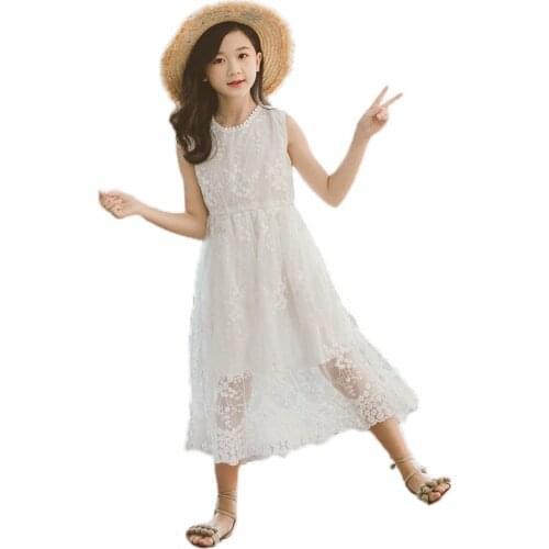 White lace princess dresses age for 4 - 14 yrs teenage girls vintage noble gown 2019 new summer short sleeves big girls costume