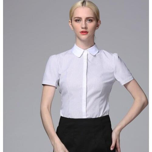 Cotton Spring And Summer New Round Neck Pure Color Short Sleeve Blouses And Shirts For Ladies Blouse Office Ladies Formal Top
