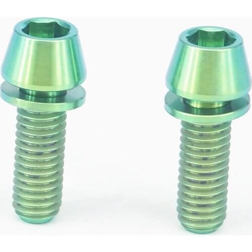 LOT 4 M6 x 16mm Green TC4 GR5 Titanium Alloy Allen Hex Screw Taper Cone Head Bolts With Washer For Bicycle