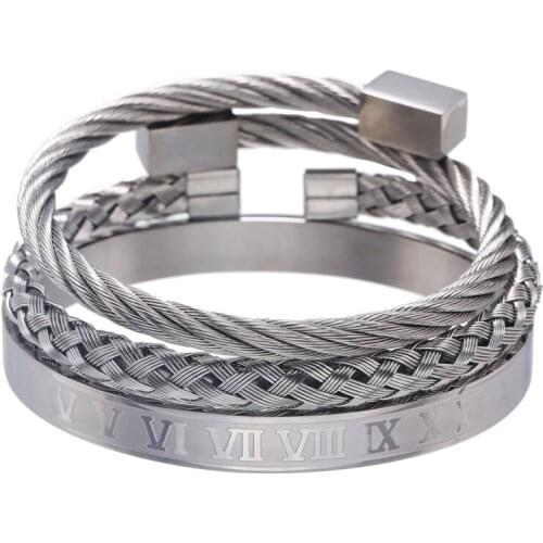 3 pieces/set gold black spiral cuff bracelet palated copper bead square stainless steel simple bangle keep color for unisex