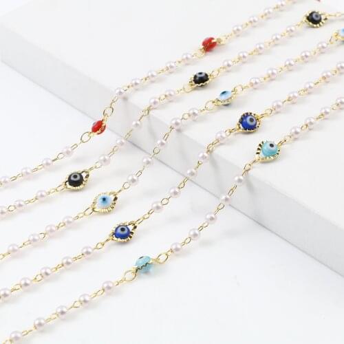 1M Colorful Evil Eye Olive Connector Copper Chain for Bracelets Necklace Ankles Jewelry Making DIY Handmade Accessories