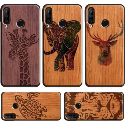 Deer Lion Elephant Wood Animal Case For Huawei P30 Lite P40 P20 Pro P Smart Z 2019 Mate 20 Lite Honor 10 i 8X 9X Nova 5T