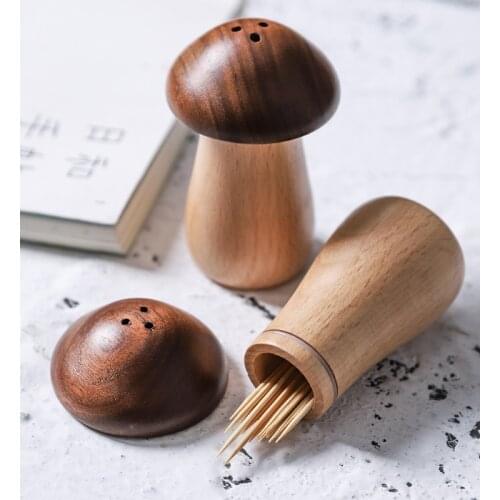 Beech/Acacia Wooden Toothpick Holder Creative Restaurant Mushroom Toothpick Dispenser Can Container For Kitchen