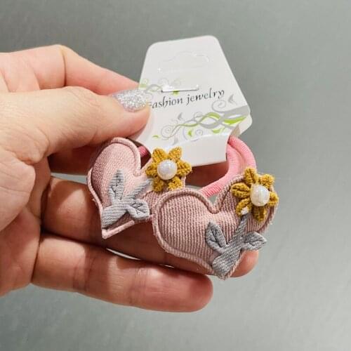 2Pcs Childrens Flowers Heart-shape Headband Headwear Hair Korean Version Cartoon Girls Rubber Band Sweet Cute Hair Accessories