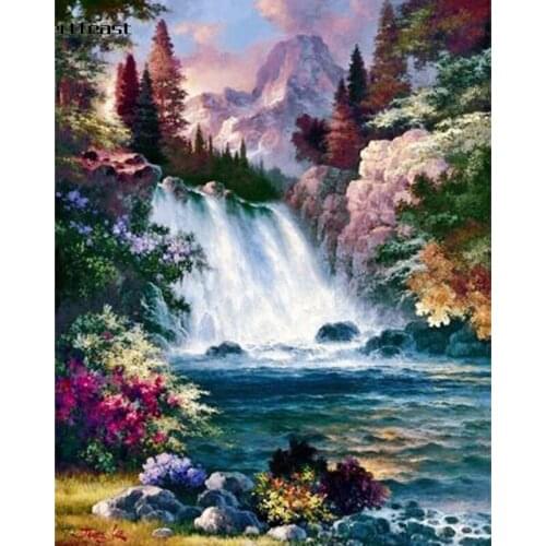 DIY Diamond Art Painting Waterfall Full Drill Round Diamond Embroidery Picture Rhinestone Diamond Mosaic Cartoon Home Decor