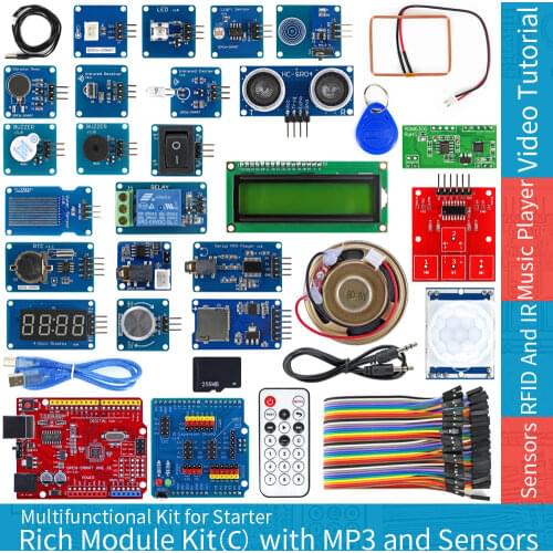Rich UNO R3 Atmega328P Development Board Module Kit C Compatible with Arduino UNO R3,with MP3 RTC Temperature Touch Sensor