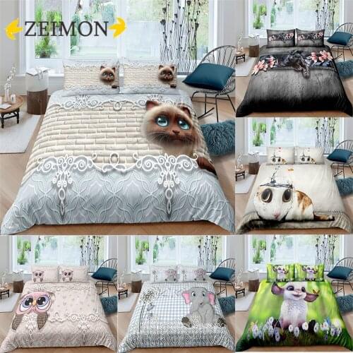 ZEIMON Cute Cat Elephant 3D Bedding Set Cartoon Duvet Cover Bedding King Queen Sizes Bed Set Printed Home Textile Bed cover