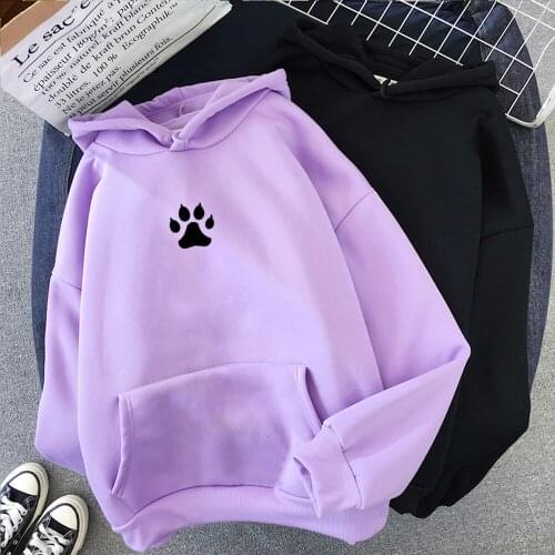 Korean Sweatshirt Women DOG Foot print PAWS Hoodies Autumn Winter Streetwear Kawaii Graphic Hoodie Female Coats Poleron Mujer