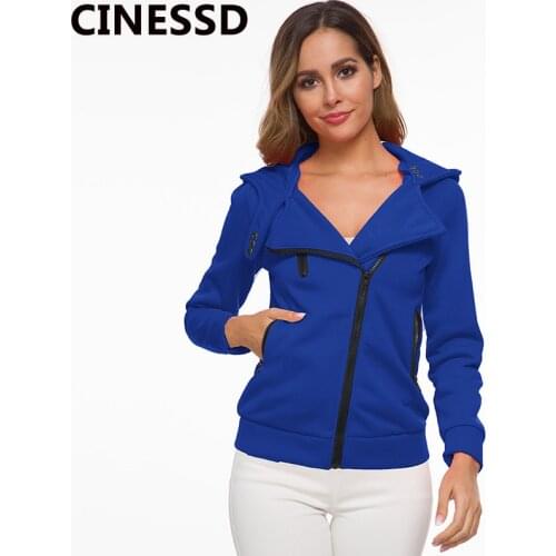 CINESSD Women Hooded Long Sleeves Jackets Coat Solid Oblique Zipper Cardigan Button Casual Hoodies Sweatshirts Cashmere Coats