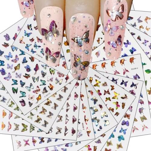 1 piece Summer Colorful laser Butterfly Designs Nail Art Stickers Watermark DIY Colorful Tips Nail Decals Manicure Tool