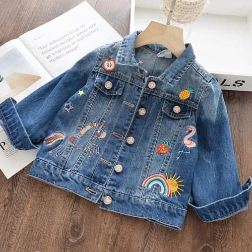Melario Girl Denim Jacket Coat Flower Embroidery New Autumn Long Sleeve Children Coats Kids Jackets Baby Coat