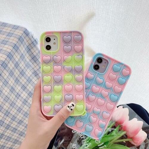 Cute Camouflage Color Heart Case For iPhone 12 Pro Max 11 6S 7 8 Plus X XR XS Max Cover Reliver Stress Bubble Cover