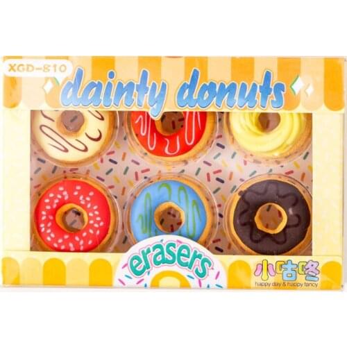 6pcs 2021 Cute Cookie Donut Eraser Pencil Eraser Kid Stationery School Office Children Education Gift Prize