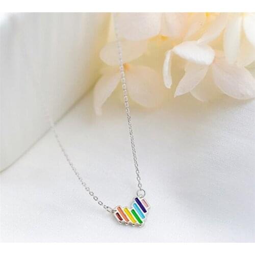Season Gate 925 Sterling Silver Fashion Simple Colorful Oil Dripping Rainbow Chain Gift Necklace For Women SN081