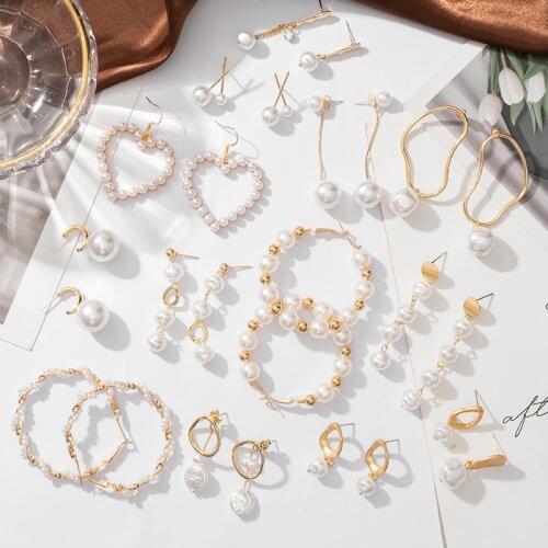 Fashion Vintage Pearl Earrings For Women Heart Gold Metal Geometric Simplicity Hanging Earrings 2021 Trend Female Modern Jewelry