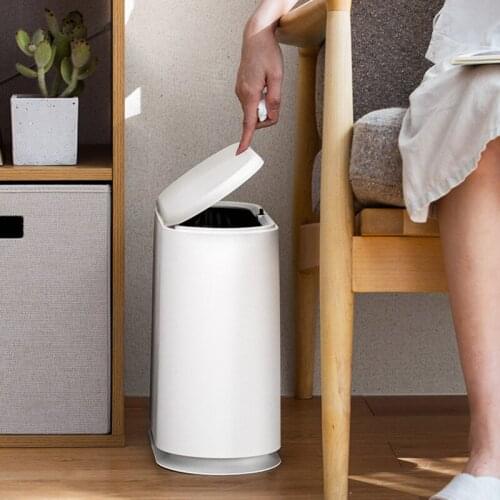 Trash can with lid push-open kitchen two grids dust bin to separate garbage white plastic poubelle