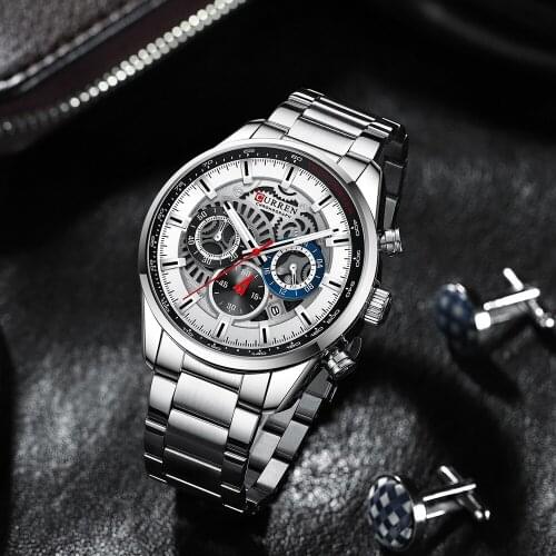 2021 Men Watches CURREN Quartz Wristwatches Fashion Casual Sports Stainless Steel Watches Chronograph and Luminous hands Clock