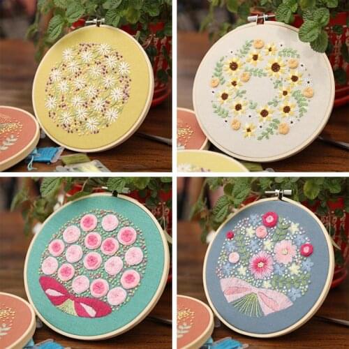 DIY Embroidery Ribbon Set 3D Flowers for Beginners with Shed Sewing Kit Cross-stitch Crafts Hand-stitched Home Decoration