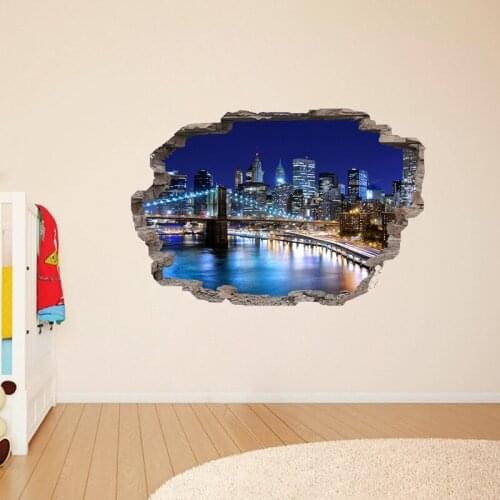 European Style Window Wall Stickers For Kids Room 3D City Night View Scenery Decoration Children Bedroom PVC Decal Wallpaper Art