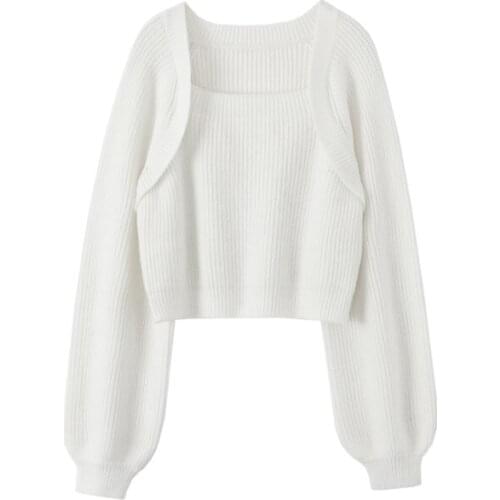 2021 new short sweater women spring and autumn puff sleeve pullover French niche foreign style high waist sweater top trend