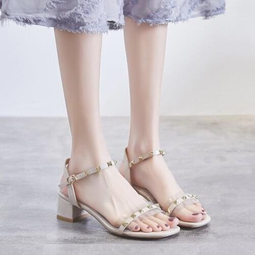 Womens 2021 New Korean-Style Chunky Heel High Heel Sandals Womens Sandals Clear Shoes Summer Shoes high heels sandals women
