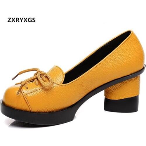 2020 Newest Cross Strap Bow Genuine Leather Shoes Women High Heel Shoes Loose and Comfortable Non-slip Fashion Shoes Women Pumps